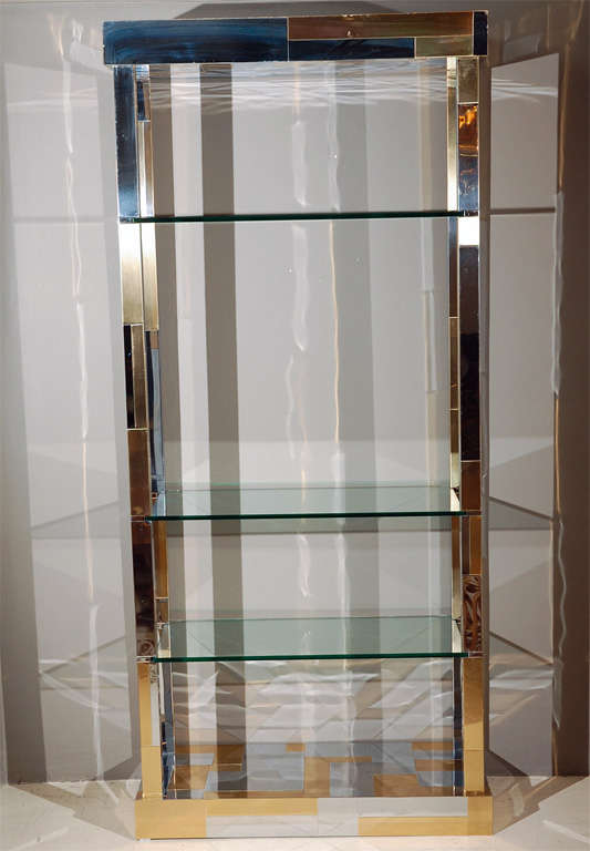 Paul Evans Cityscape Brass/Chrome Etegere with glass shelves.
