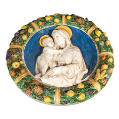 Large, della Robbia Medallion of Madonna and Child