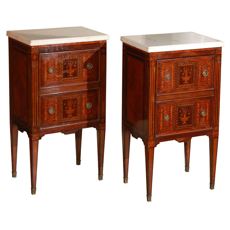 Pair of Petite Marble-Top Commodini For Sale