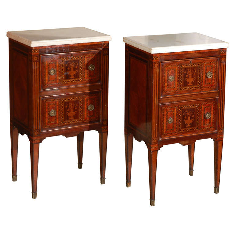 Pair of Petite Marble-Top Commodini