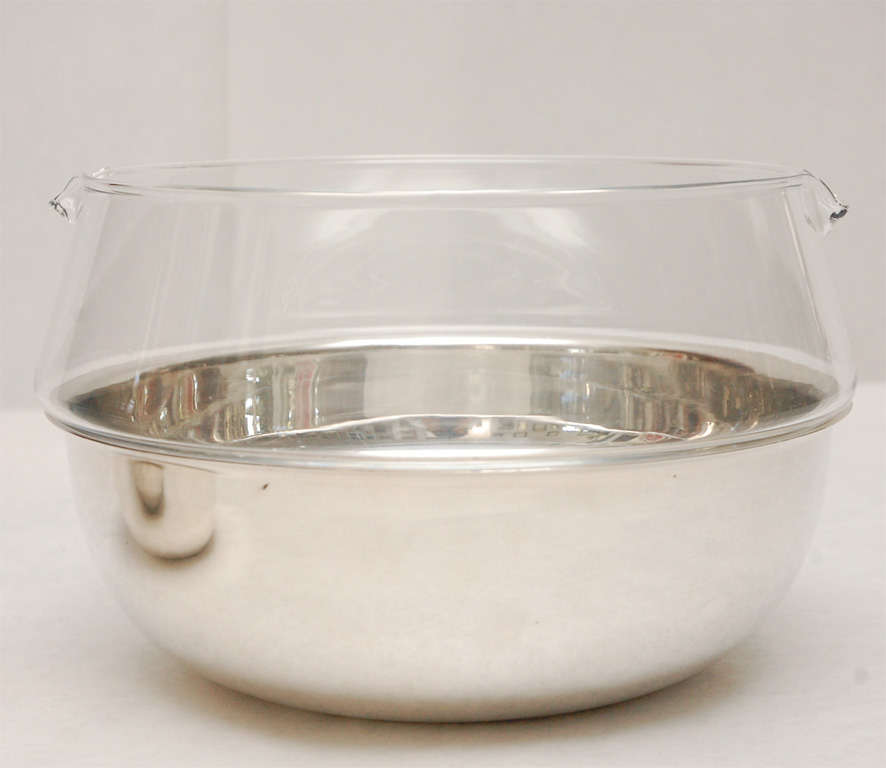 Silver Plate and Glass Serving Bowl by Lino Sabattini