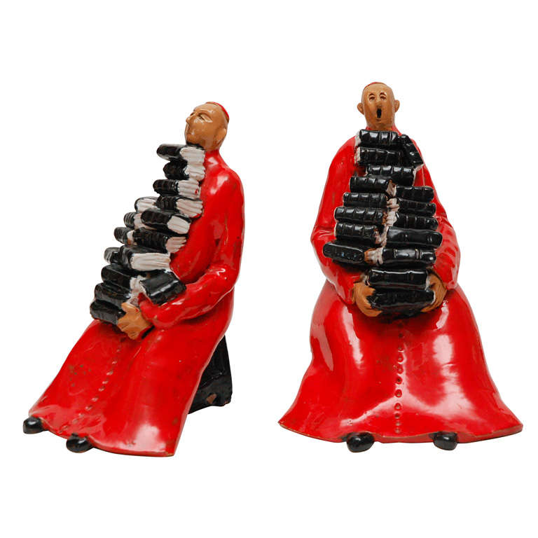 Pair of Italian Clay "Cardinal" Bookends