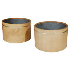 Vintage A Pair of Parchment Veneered Planters by Aldo Tura