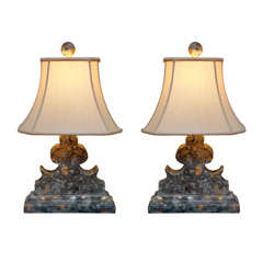 Pair French Carved Limestone Shamrock Lamps