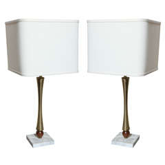 Pair of Brass and Walnut Lamps 11