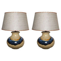 Oversize Pair of Mid-Century Ceramic Lamps