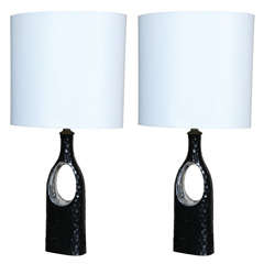 Pair of Hammered Bronze Finish and Nickel Lamps