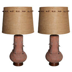 Unusual Pair of Pre Columbian Style Table Lamps