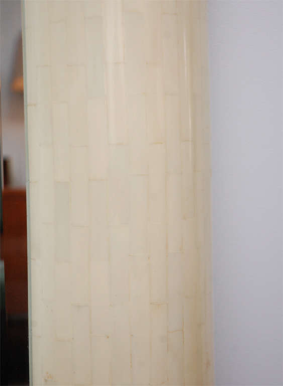 Large Beveled Mirror with Bone Veneered Frame
