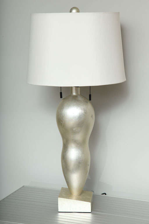 American White gold-leafed Murano Glass Lamp by John Hutton