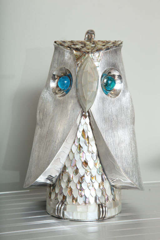 Abalone Inlaid Silver Pitcher by Los Castillo