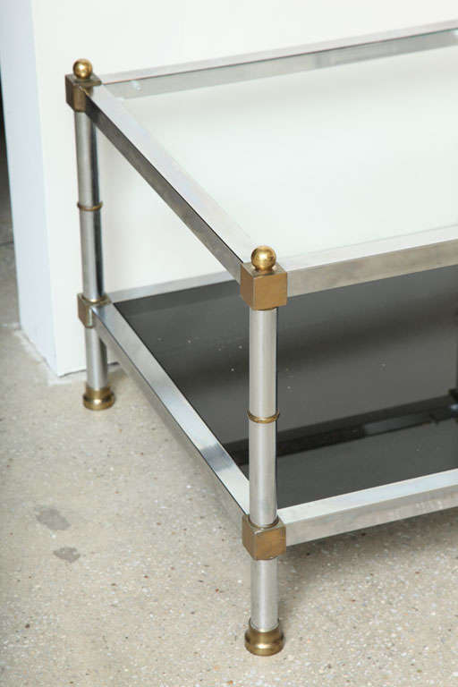 French Pair of Maison Jansen Chrome and Brass Side Tables, Signed