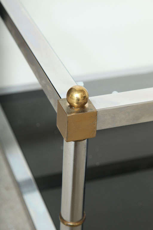 20th Century Pair of Maison Jansen Chrome and Brass Side Tables, Signed
