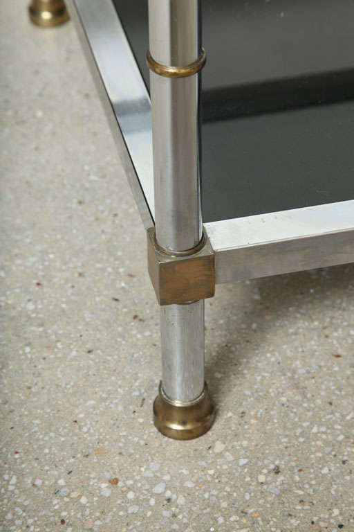 Pair of Maison Jansen Chrome and Brass Side Tables, Signed 1