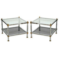 Pair of Maison Jansen Chrome and Brass Side Tables, Signed