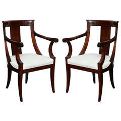 Pair of 1st Empire Walnut Fauteuils