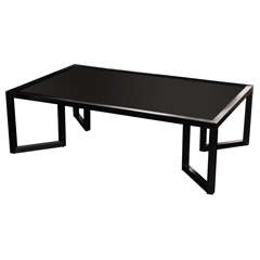 20th C. ebonized oak cocktail table with black opaline glass