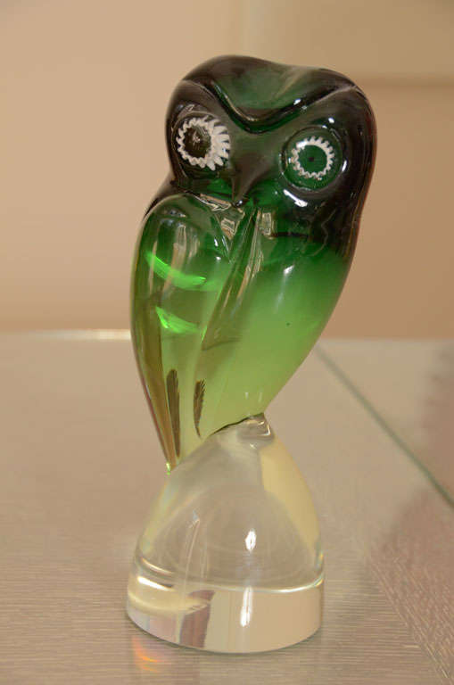 Italian Three Murano Glass Owls by Salviati For Sale