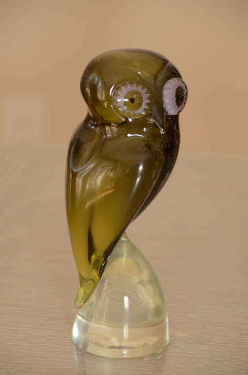 Mid-20th Century Three Murano Glass Owls by Salviati For Sale