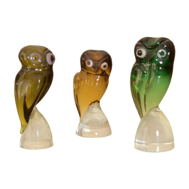 Three Murano Glass Owls by Salviati For Sale
