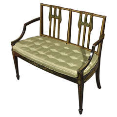 Ebonized and Painted Sheraton Revival Settee with Caned Seat