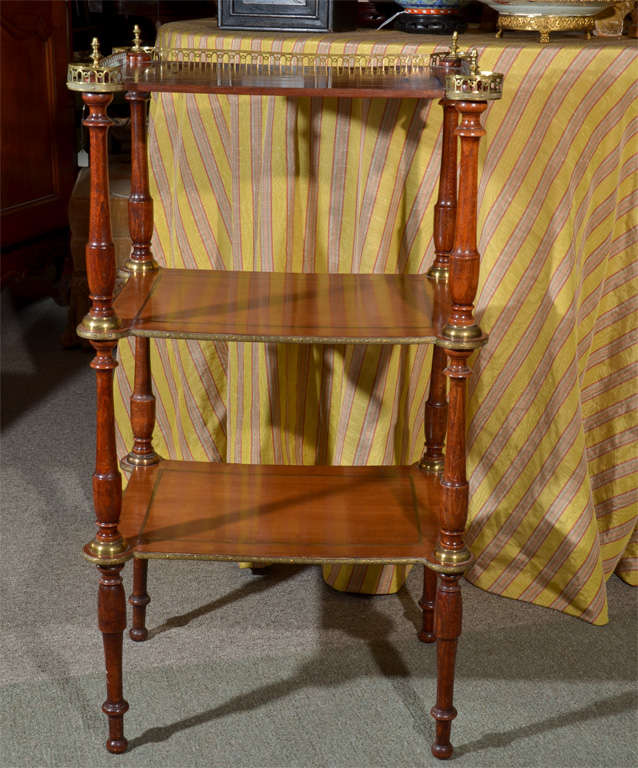 Mahogany Three Tier Table with Brass Gallery