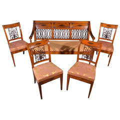 Early 19th C Inlaid French Settee and 4 Pull Up Chairs
