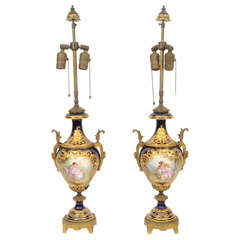 Pair of 19 c Sevres Lamps, Signed