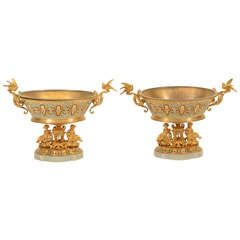 Pair of French and Bronze Enamel Centerpieces