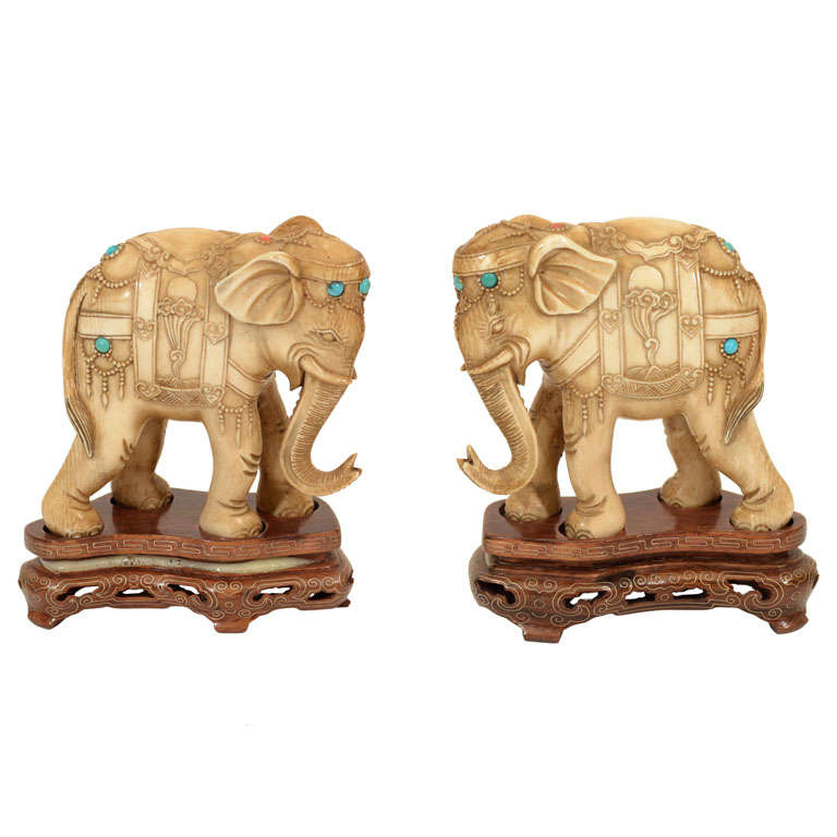 Pair of Chinese Ivory Elephants For Sale