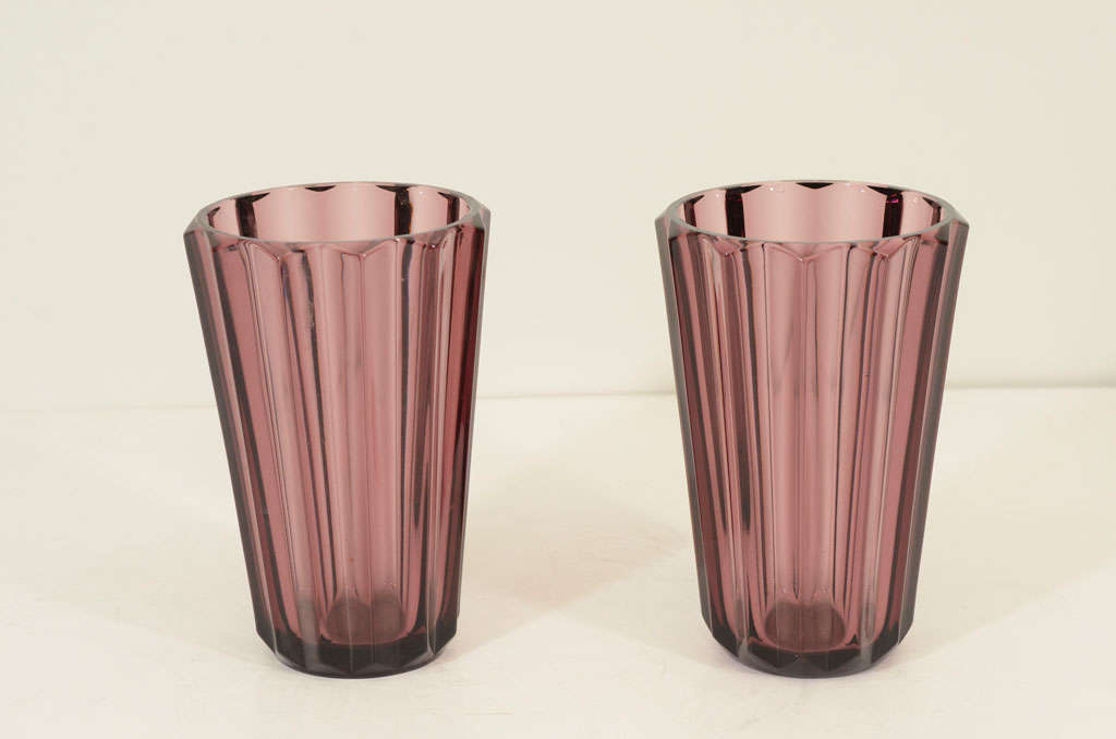 Pair of Amythest Colored Glass Vases