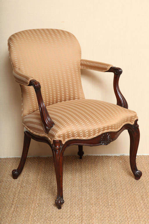 Old Mahogany Upholstered Open Armchair