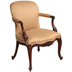 Old Mahogany Upholstered Open Armchair