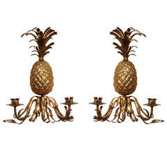19th Century Gilt Pineapple Sconces