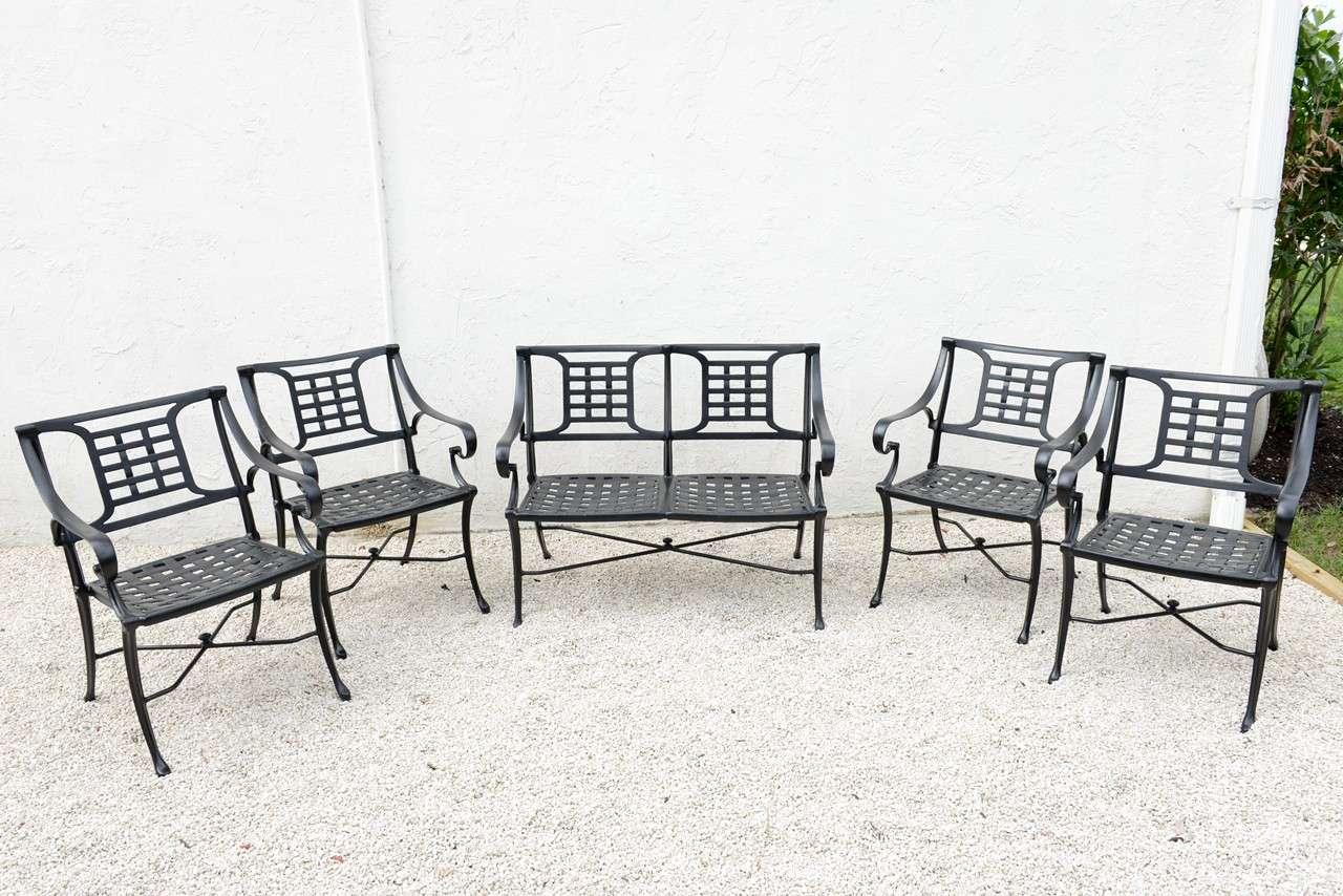 Aluminum Mid-Century Garden Dining Set and Benches