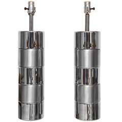 Pair of 1970
s Two Tone Chrome Lamps