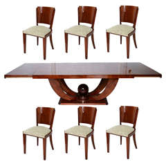 Antique French Art Deco Dining Set with 6 Chairs