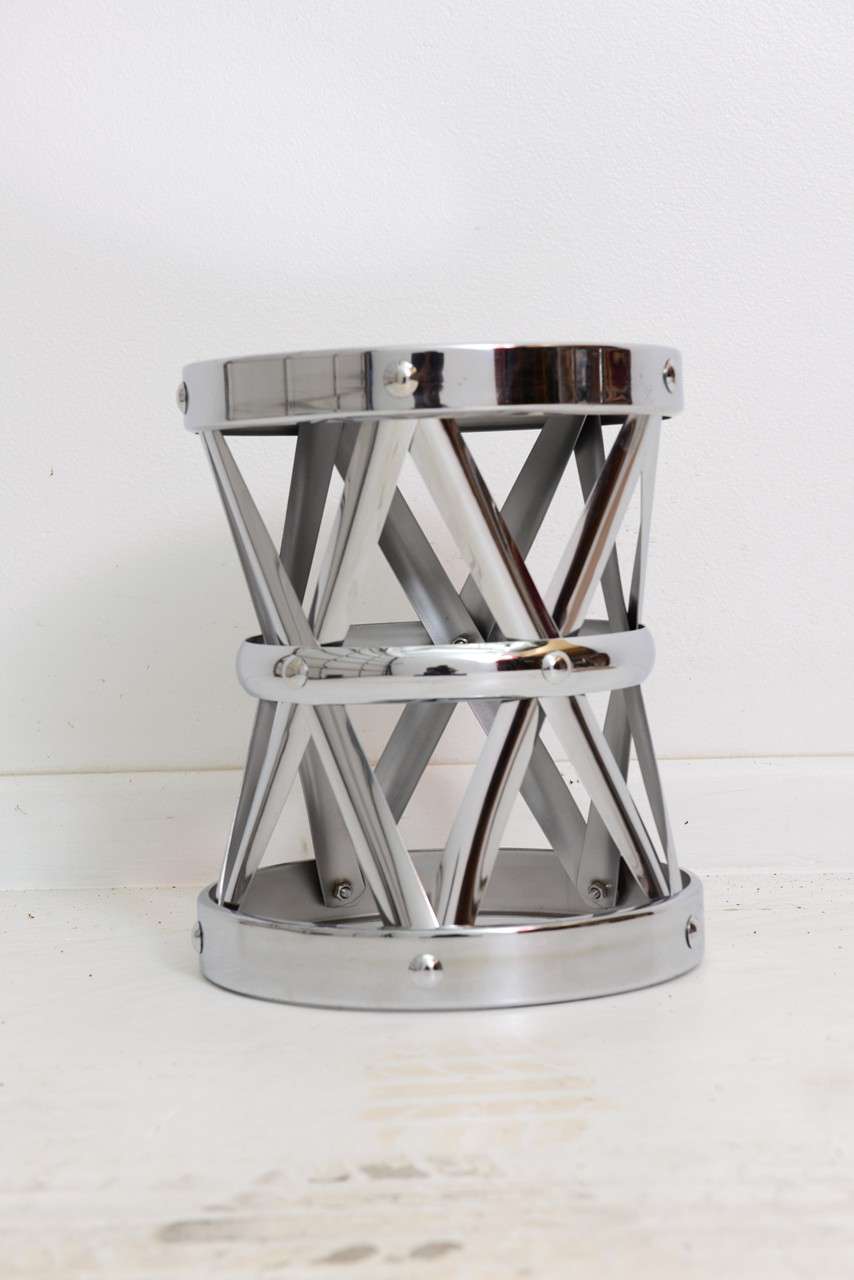 Pair of Nickel-Plated Sarreid Style Stools In Good Condition In West Palm Beach, FL