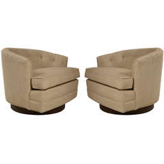 Milo Baughman Mid Century Barrel Chairs Retailed by W.J Sloane NY