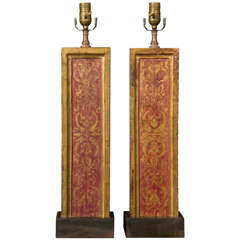 Pair of 19th c Giltwood and Red Painted Italian Lamps