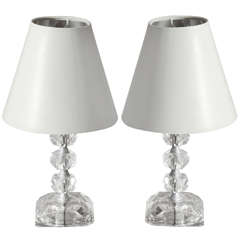 Retro Pair of Glass Boudouir Lamps with Custom Shades