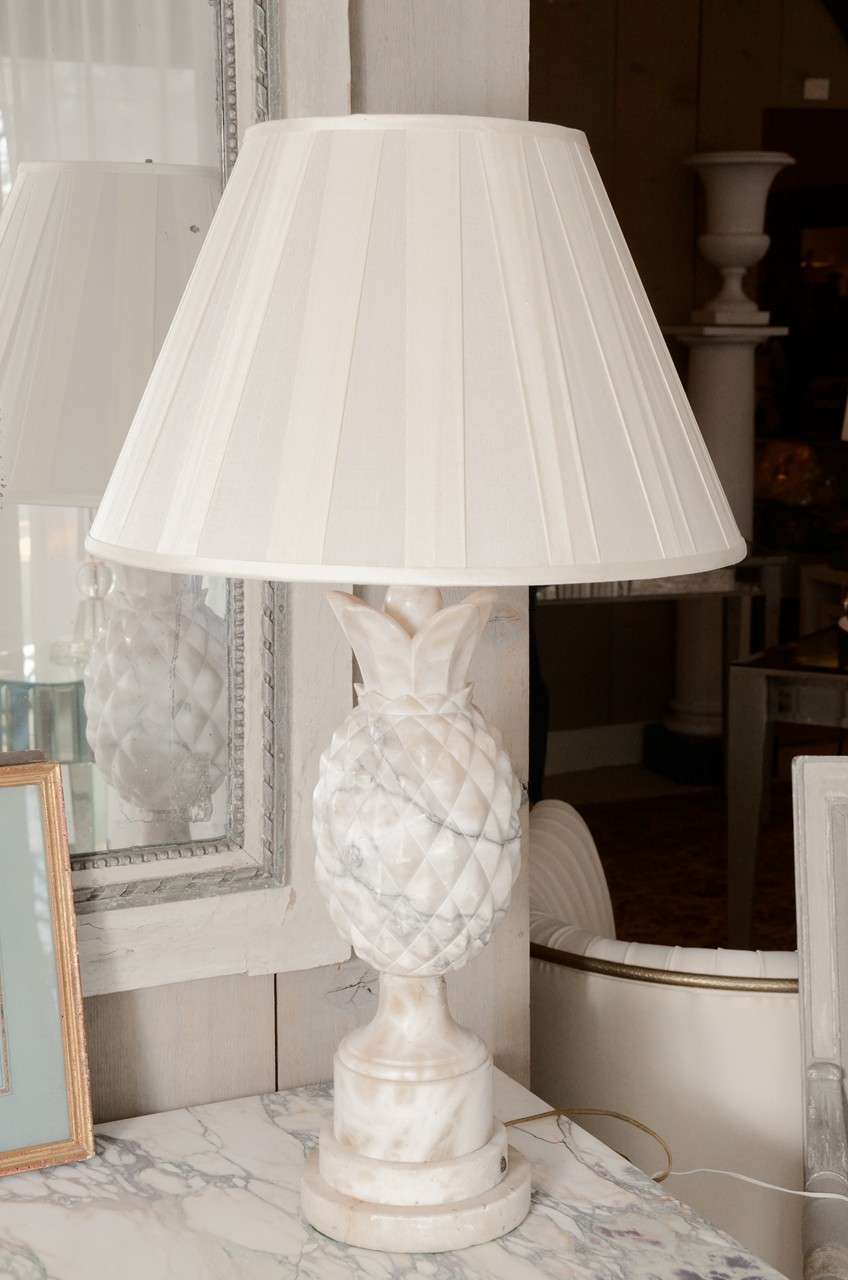 Carved Marble Pineapple Form Lamp with Custom Shade