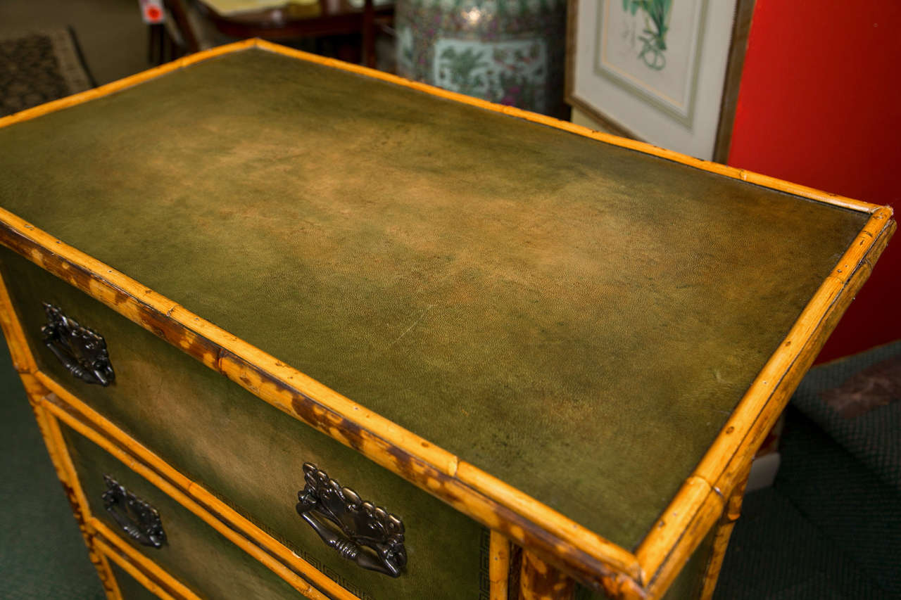 19th Century Antique English Bamboo and Leather Chest Circa 1890 For Sale