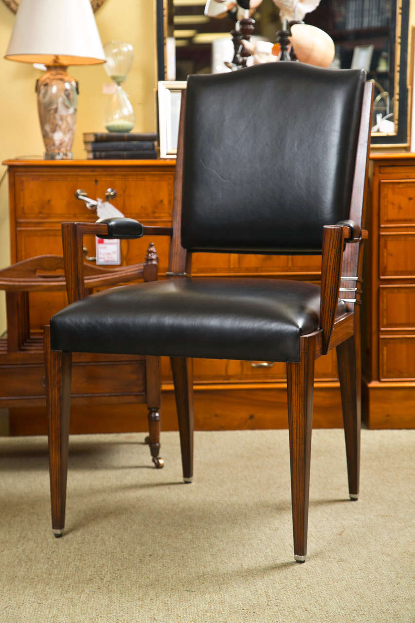 Pair of Art Deco Reproduction Leather Arm Chair in Macassar Ebony