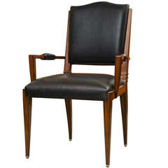 Pair of Art Deco Reproduction Leather Arm Chair in Macassar Ebony
