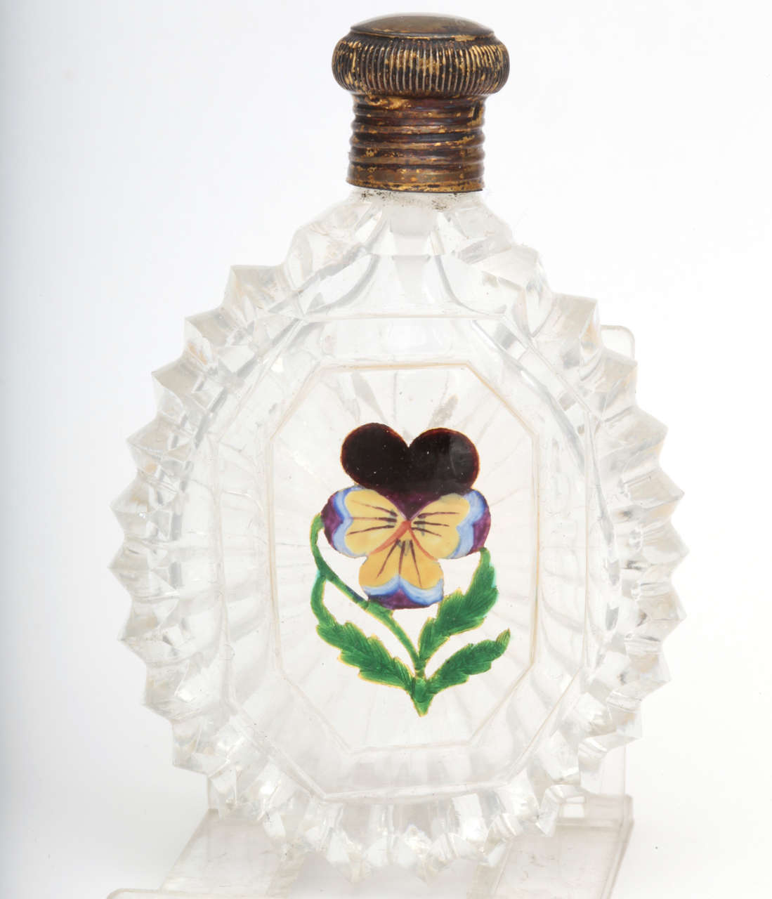 Antique Baccarat Glass Perfume Bottle With Pansy