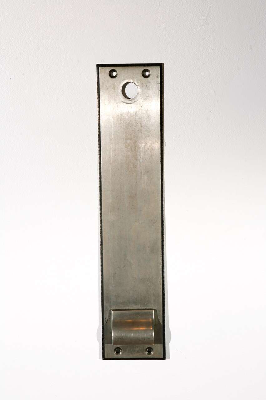 Fantastic nickel-plated brass doorplates with a decorative beveled edge. Hole for a cylinder lock. Eight available.