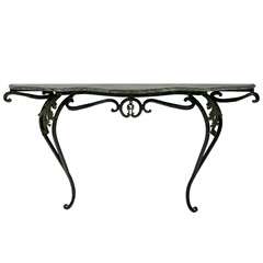 Marble-Topped Iron Console Table