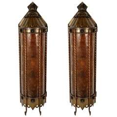 Pair of Oversized Brass and Copper Sconces