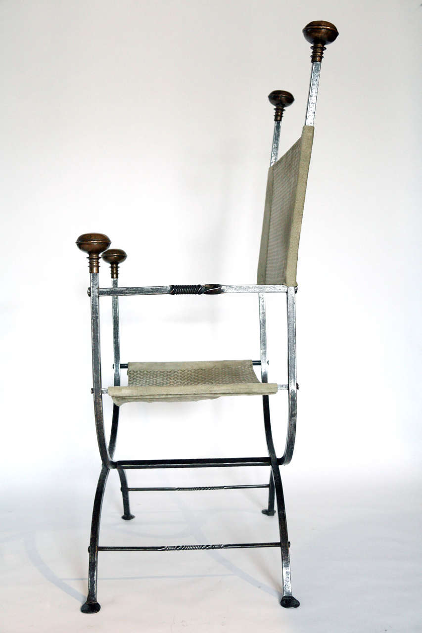 Pair of Italian Steel and Bronze Chairs For Sale 6